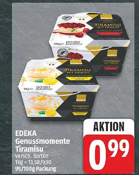 EDEKA Genussmomente Tiramisu versch. Sorten 1kg = 13,58/9,90 95/100g Packung