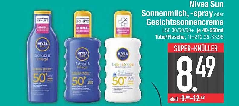 Nivea Sun Sonnenmilch, -spray oder Gesichtssonnencreme