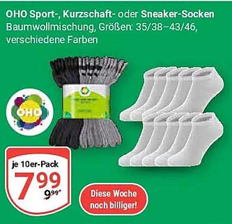 OHO Sport-, Kurzschaft- oder Sneaker-Socken Baumwollmischung, Größen: 35/38 – 43/46, verschiedene Farben