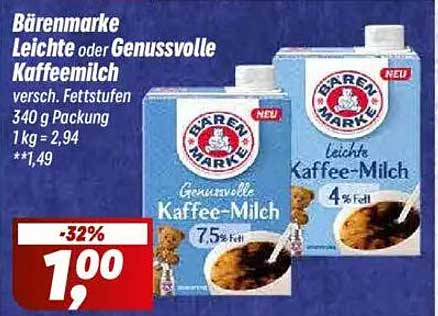 Bärenmarke Leichte oder Genussvolle Kaffeemilch 340 g