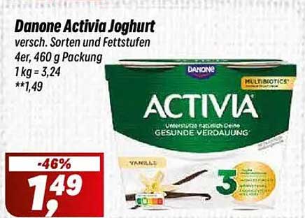 Danone Activia Joghurt, verschiedene Sorten und Fettstufen, 4er, 460 g Packung