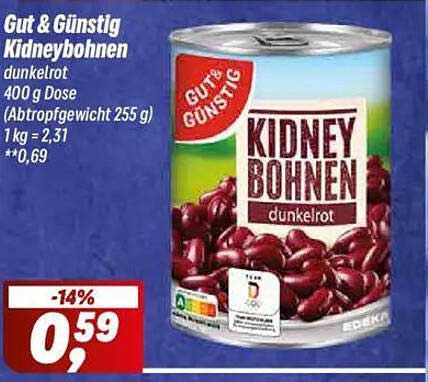 Gut & Günstig Kidneybohnen dunkelrot 400 g Dose