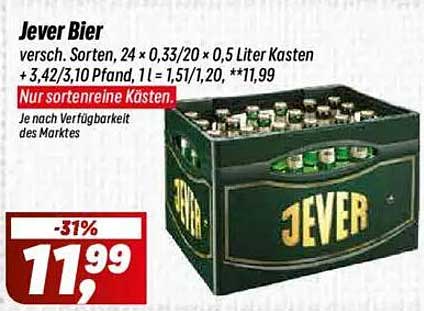 Jever Bier 24 x 0,33/20 x 0,5 Liter Kasten