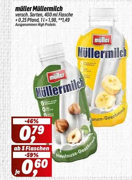 Müller Müller Milch – Verschiedene Sorten, 400 ml Flasche