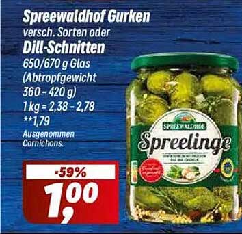 Spreewaldhof Gurken versch. Sorten oder Dill-Schnitten 650/670 g Glas