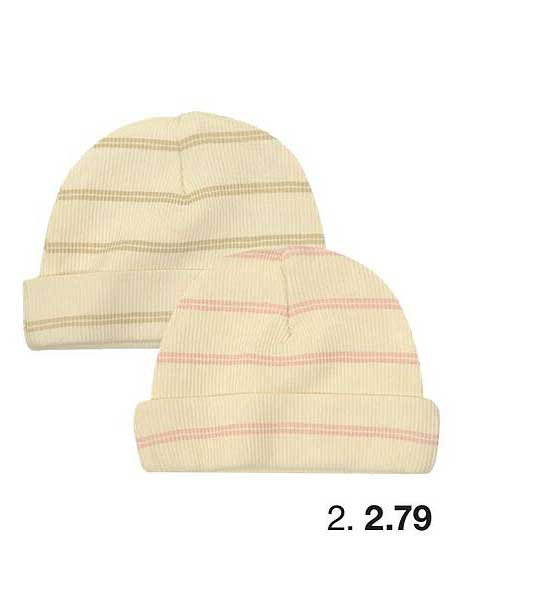 2er Set Mützen mit Streifen in Gelb und Rosa