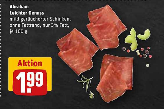 Abraham Leichter Genuss mild geräucherter Schinken, ohne Fettrand, nur 3% Fett, je 100 g