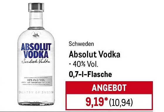 Absolut Vodka - 0,7 l Flasche, 40% Vol.