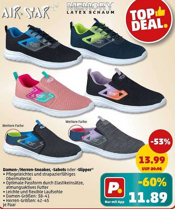 AIR STAR Damen-/Herren-Sneaker, Sabots oder 'Slipper'