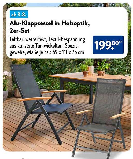 Alu-Klappsessel in Holzoptik, 2er-Set