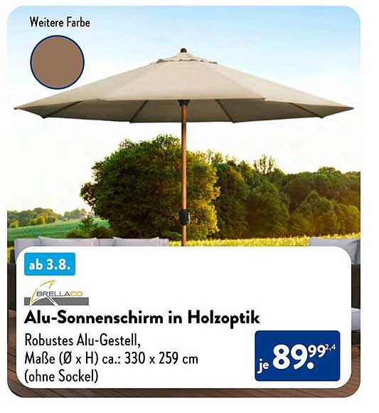 Alu-Sonnenschirm in Holzoptik