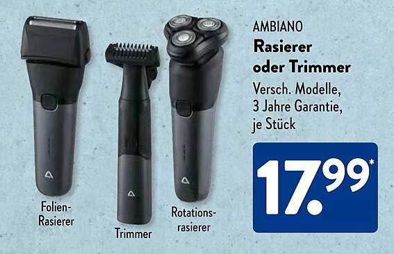 AMBIANO Rasierer oder Trimmer – Verschiedene Modelle, 3 Jahre Garantie, je Stück