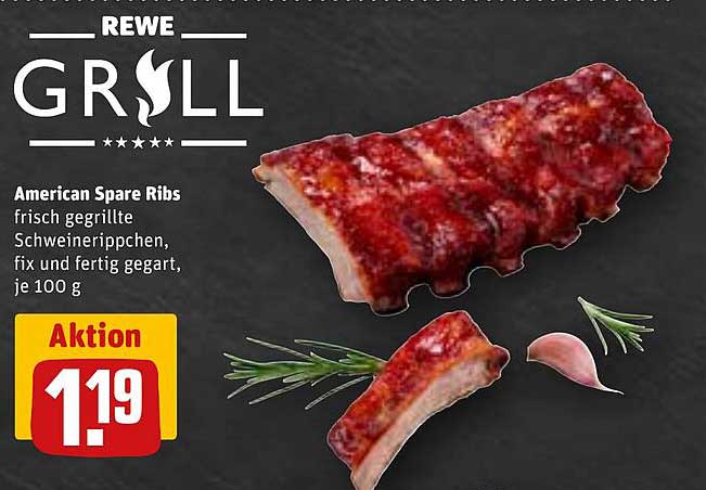 American Spare Ribs - frisch gegrillte Schweinerippchen, fix und fertig gegart, je 100 g