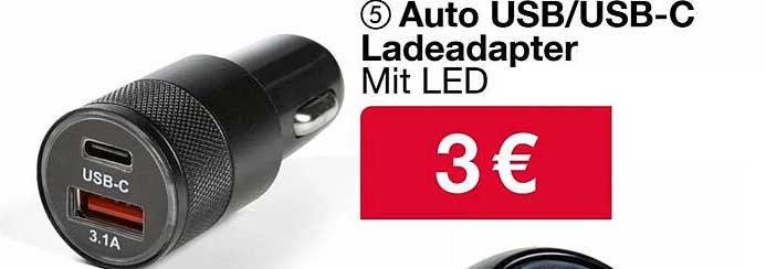 Auto USB/USB-C Ladeadapter Mit LED