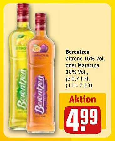 Berentzen Zitrone 16% Vol. oder Maracuja 18% Vol., je 0,7-l-Fl.