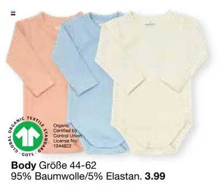 Body Größe 44-62 - 95% Baumwolle / 5% Elasthan für nur 3,99 €