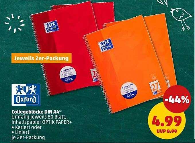 Collegeblöcke DIN A4 - Oxford (jeweils 2er-Packung)
