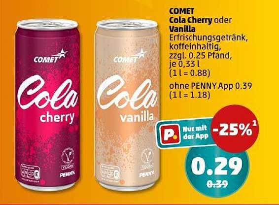 COMET Cola Cherry oder Vanilla 0,33 l - Erfrischungsgetränk zum Spitzenpreis!
