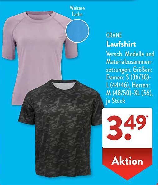 CRANE Laufshirt - Versch. Modelle und Materialzusammensetzungen, Größen: Damen S (36/38)-L (44/46), Herren: M (48/50)-XL (56), je Stück