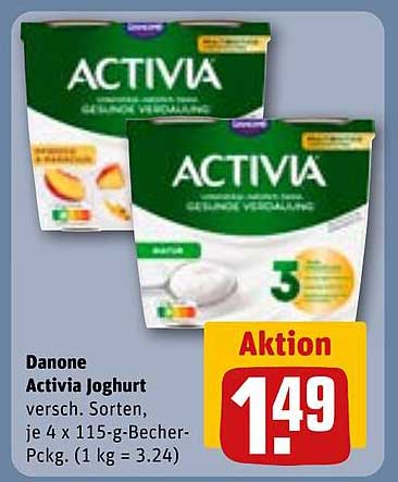 Danone Activia Joghurt versch. Sorten, je 4 x 115-g-Becher-Pckg.