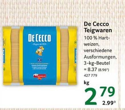 De Cecco Teigwaren - 100 % Hartweizen, verschiedene Ausformungen, 3-kg-Beutel