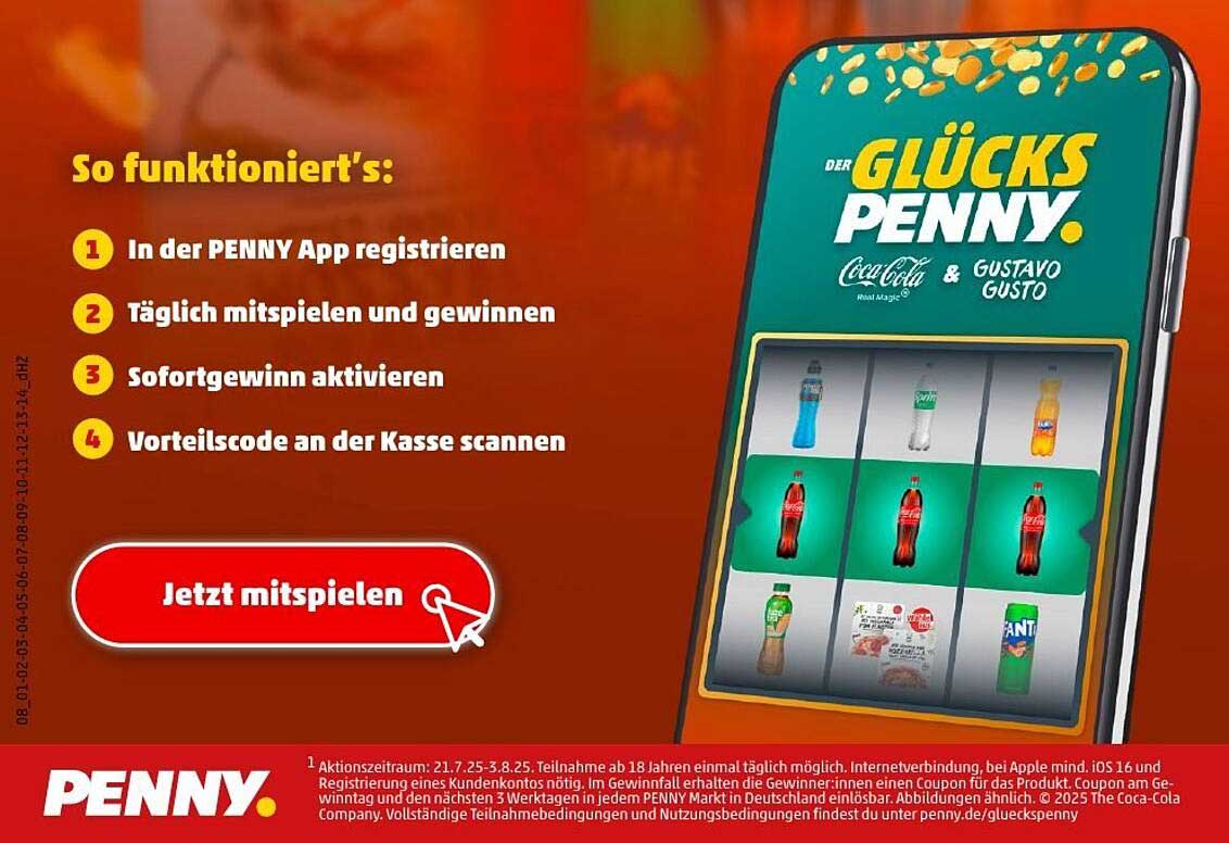Der Glücks-Penny: Täglich gewinnen mit Coca-Cola und Gustavo Gusto!