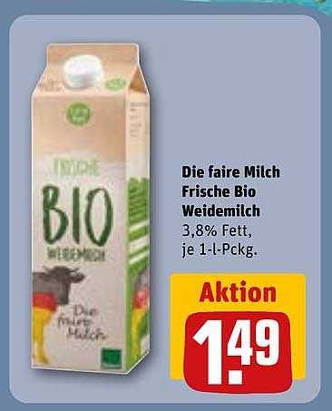Die faire Milch Frische Bio Weidemilch 3,8% Fett, je 1-l-Pckg.