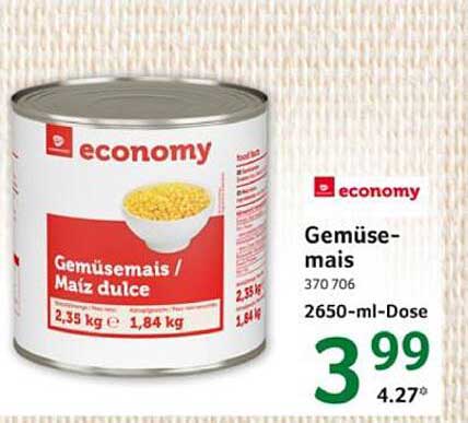 economy Gemüsemais / Maíz dulce 2650-ml-Dose