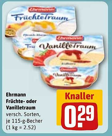 Ehrmann Früchte- oder Vanilletraum, 115-g-Becher