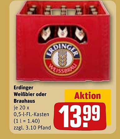Erdinger Weißbier oder Brauhaus – 20 x 0,5-Liter-Kasten