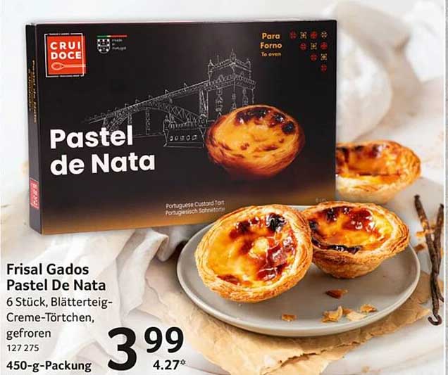 Frisal Gados Pastel De Nata 6 Stück, Blätterteig-Creme-Törtchen, gefroren