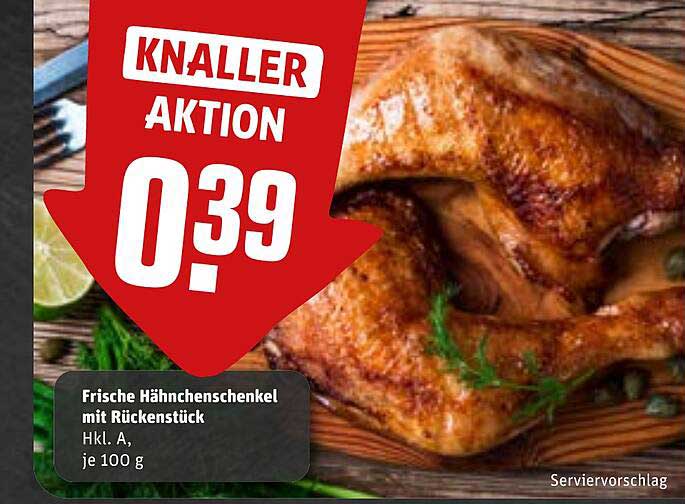 Frische Hähnchenschenkel mit Rückenstück HkL. A, je 100 g