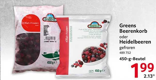 Greens Beerenkorb oder Heidelbeeren gefroren 450 g