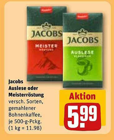 Jacobs Auslese oder Meisterröstung gemahlener Bohnenkaffee, 500 g