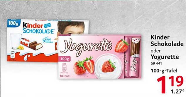Kinder Schokolade oder Yogurette 100-g-Tafel