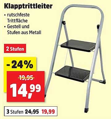 Klapptrittleiter 2 Stufen - rutschfeste Trittfläche