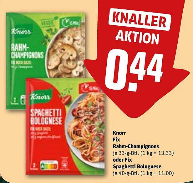 Knorr Fix Rahm-Champignons oder Spaghetti Bolognese
