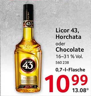 Licor 43, Horchata oder Chocolate, 0,7-l-Flasche