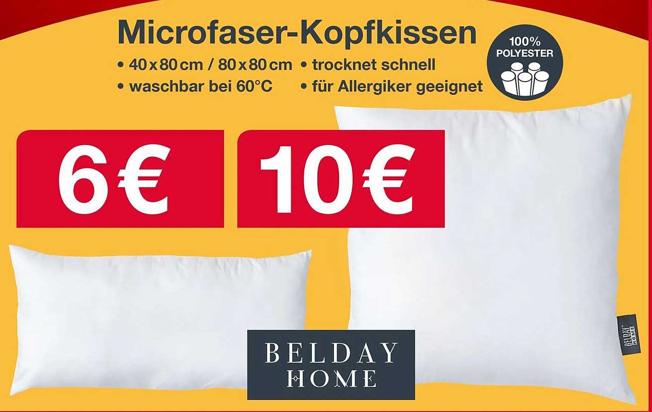 Microfaser-Kopfkissen 40x80cm / 80x80cm