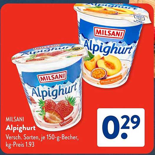 MILSANI Alpenglühn Alphighurt 150 g - Erdbeere & Pfirsich-Mango