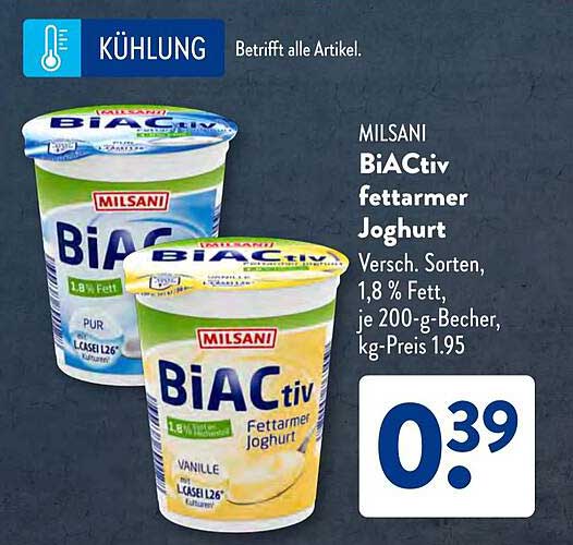 MILSANI BiACtiv fettarmer Joghurt - Verschiedene Sorten