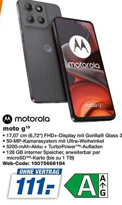 motorola moto g15 - 17,07 cm (6,72") FHD+-Display mit Gorilla® Glass