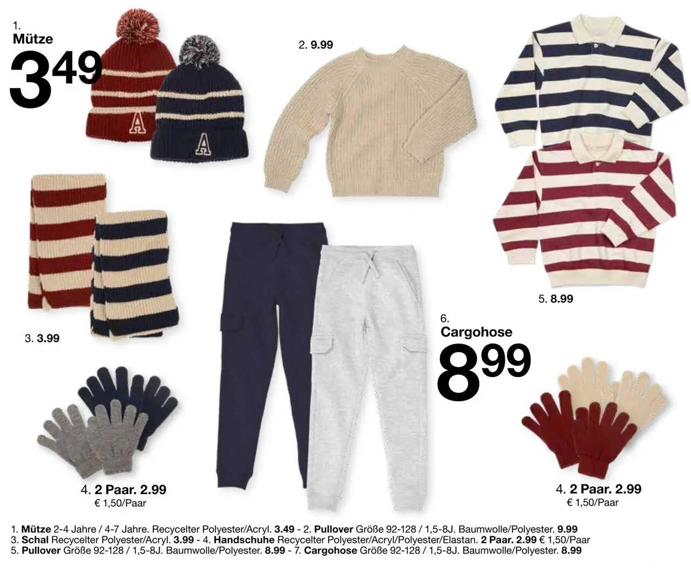 Mütze 2-4 Jahre / 4-7 Jahre, Recycelter Polyester/Acryl für nur 3,49 €