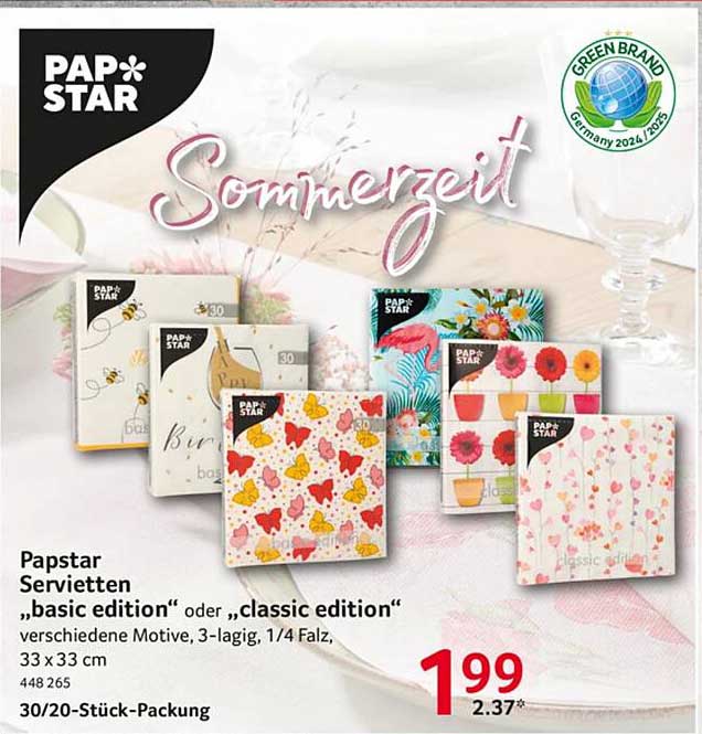 Papstar Servietten „basic edition“ oder „classic edition“ – 30/20-Stück-Packung