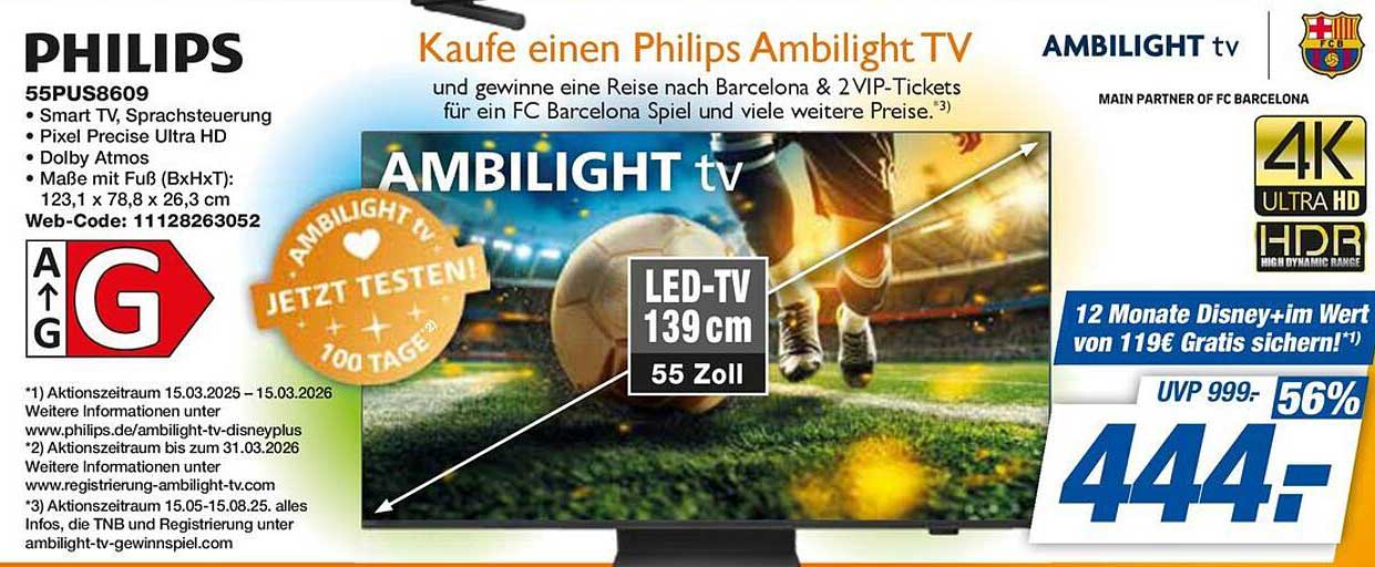 Philips Ambilight TV 55PUS8609 – 55 Zoll Smart TV mit Dolby Atmos und Sprachsteuerung