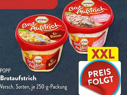POPP Brotaufstrich, verschiedene Sorten, je 250-g-Packung