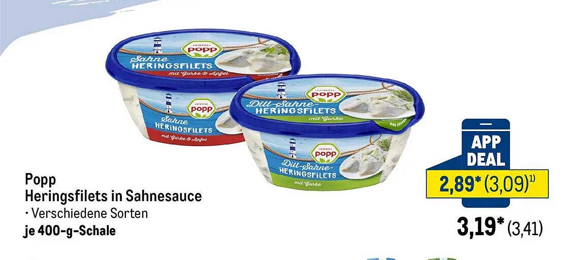 Popp Heringsfilets in Sahnesauce - verschiedene Sorten