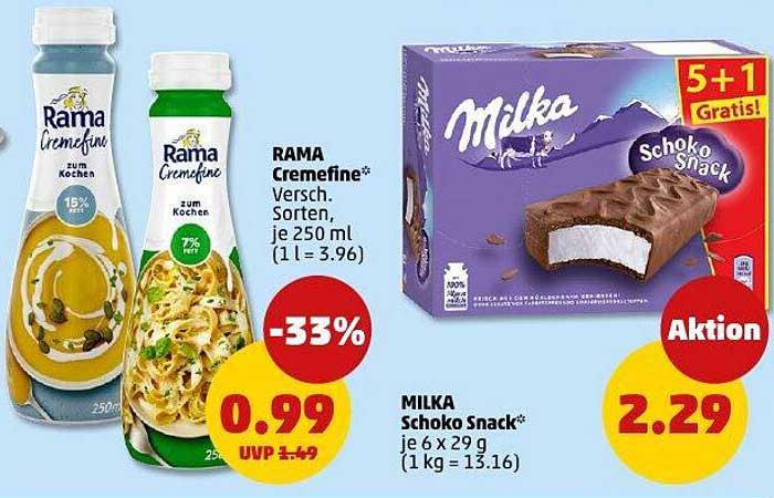 Rama Cremefine 250 ml und Milka Schoko Snack 6 x 29 g im Angebot