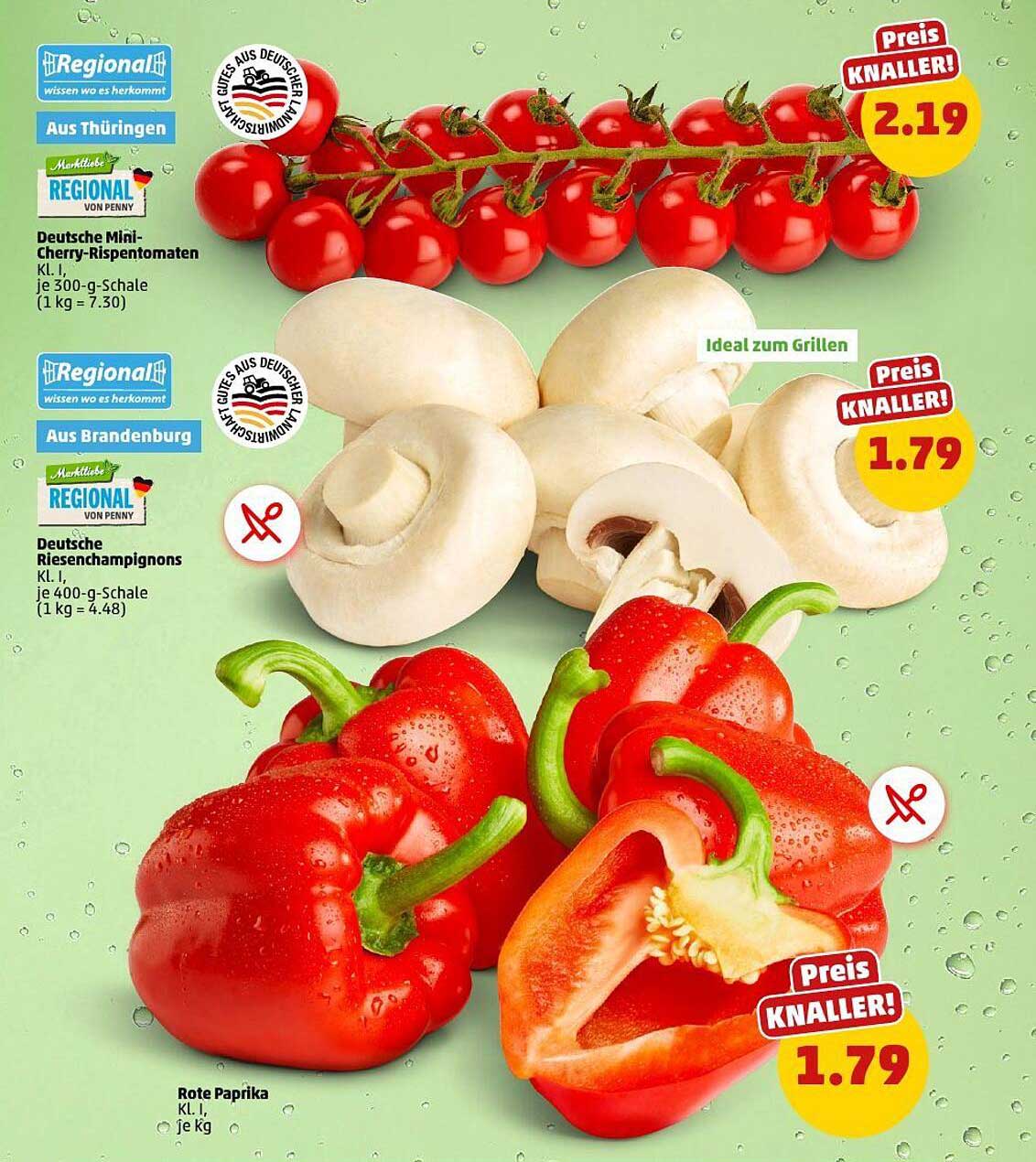 Regionale Mini-Cherry-Rispentomaten, Rote Paprika und Deutsche Riesenchampignons im Angebot!