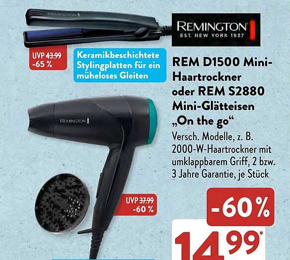 REM D1500 Mini-Haartrockner oder REM S2880 Mini-Glätteisen 'On the go'